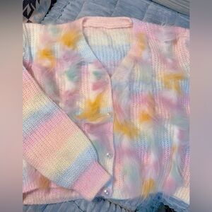 Colorful Pastel 100% fox fur Women's Sweater cardigan